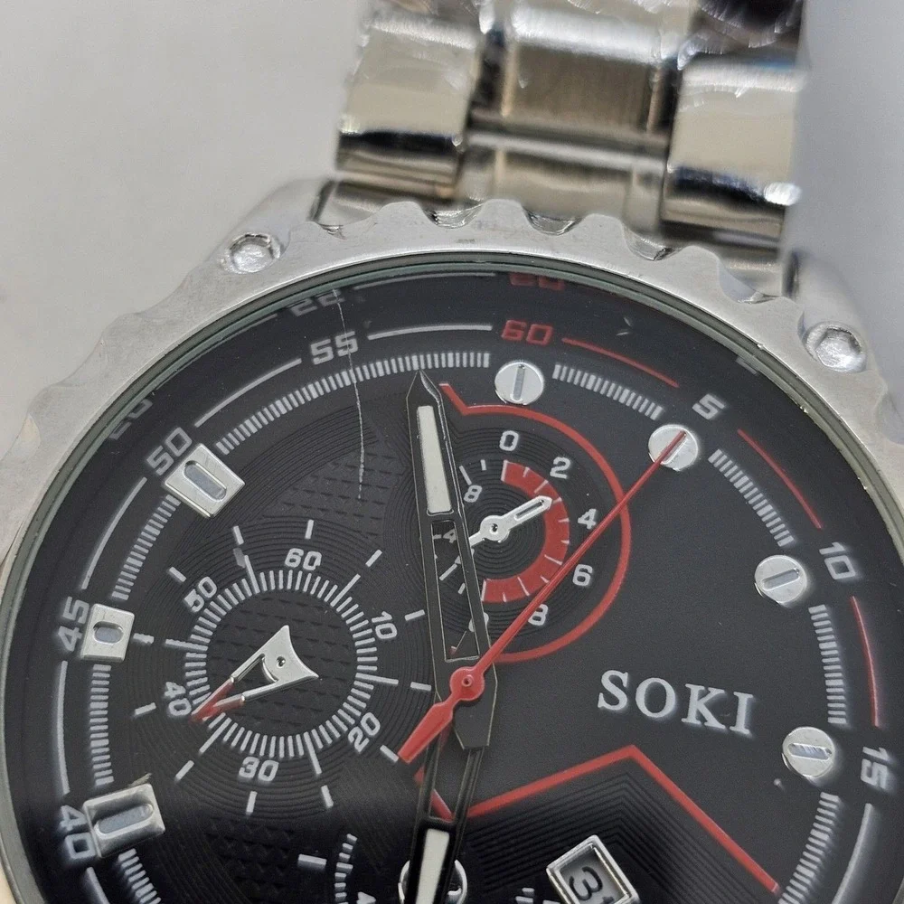 45MM Men's Watch Gray Case Black Dial‎ Date Indicator Gray Band 8